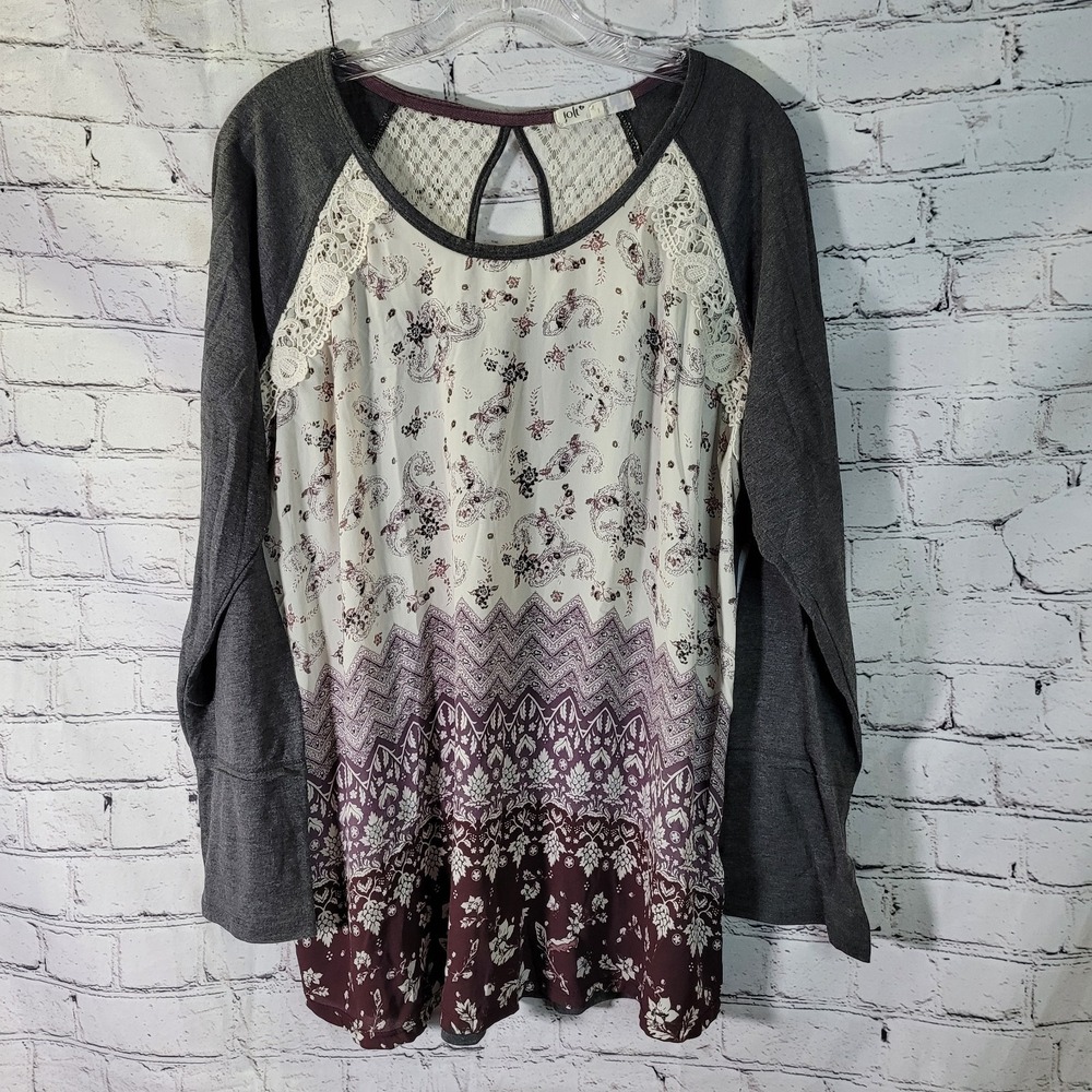 Jolt, Ivory Gray Paisley Top, Ragland Sleeve, XXL‎ - Picture 2 of 6